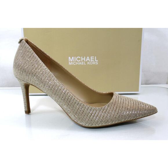 Michael Kors Alina Flex Pointy Toe Pump Heels MK Logo Pale Gold Size 7 - Picture 1 of 9